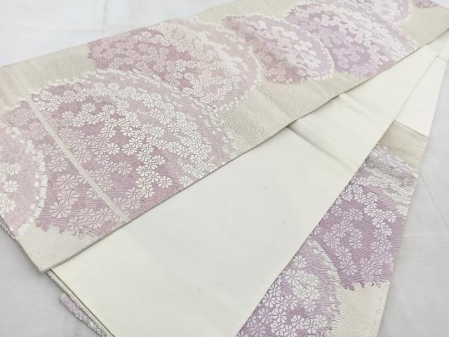 平和屋着物◎六通柄袋帯　唐織　花丸文　銀糸　正絹　逸品　BAAV4788yc