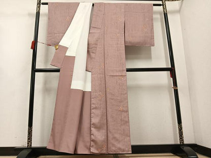 平和屋着物●上質な小紋 紬地 枝花文 正絹 逸品 未使用 AABC9803ph