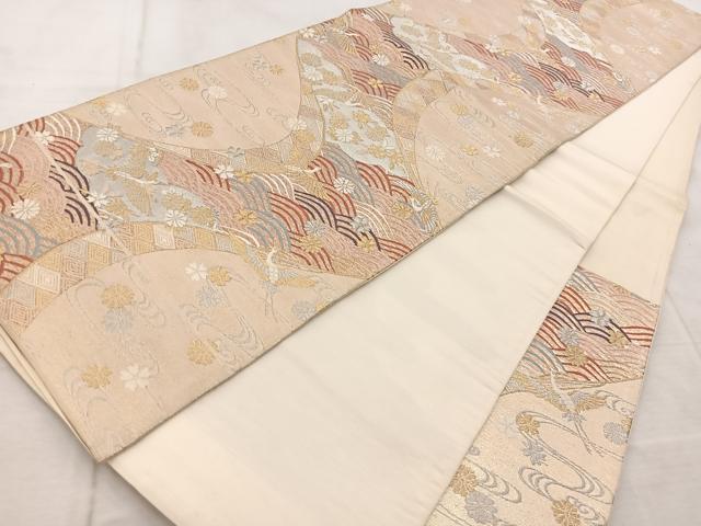 平和屋着物◎六通柄袋帯　唐織　飛鶴流水花文　金銀糸　正絹　逸品　BAAV4916yc