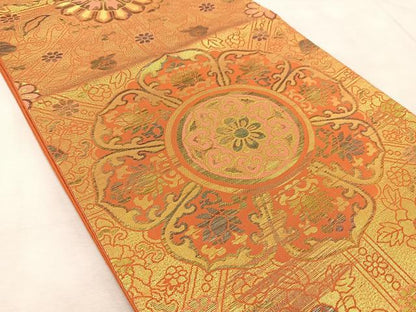 平和屋着物◎六通柄袋帯　正倉院更紗　金糸　正絹　逸品　BAAV4919yc