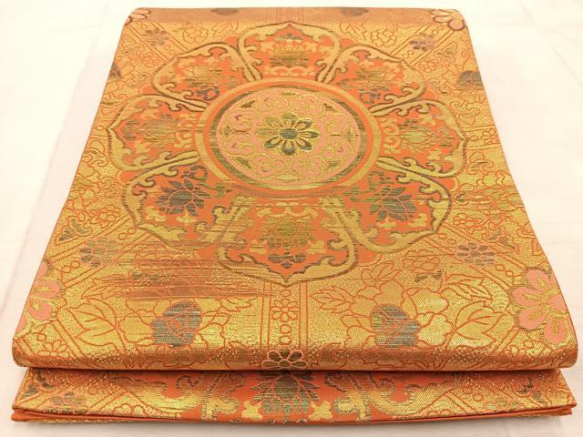 平和屋着物◎六通柄袋帯　正倉院更紗　金糸　正絹　逸品　BAAV4919yc