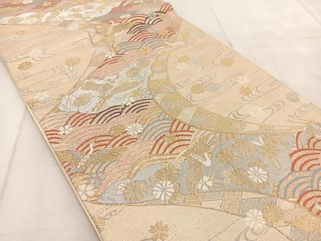 平和屋着物◎六通柄袋帯　唐織　飛鶴流水花文　金銀糸　正絹　逸品　BAAV4916yc