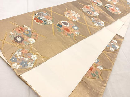 平和屋着物◎六通柄袋帯　唐織　千祥雅楽　金糸　正絹　逸品　BAAV4960yc