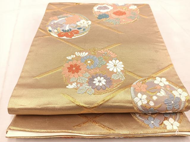 平和屋着物◎六通柄袋帯　唐織　千祥雅楽　金糸　正絹　逸品　BAAV4960yc