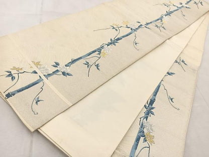 平和屋着物◎六通柄袋帯 唐織 立波竹花文 金銀糸 正絹 逸品 BAAV4984yc