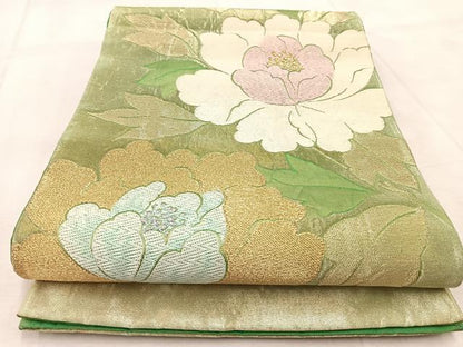 平和屋着物◎六通柄袋帯　唐織　牡丹　金銀糸　正絹　逸品　BAAV4989yc