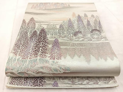平和屋着物◎六通柄袋帯　八瀬の里　二重箔錦　銀糸　正絹　逸品　BAAV4996yc