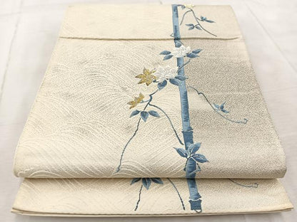 平和屋着物◎六通柄袋帯 唐織 立波竹花文 金銀糸 正絹 逸品 BAAV4984yc