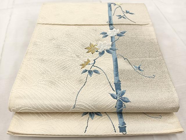 平和屋着物◎六通柄袋帯 唐織 立波竹花文 金銀糸 正絹 逸品 BAAV4984yc