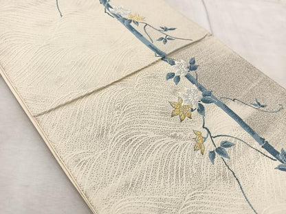 平和屋着物◎六通柄袋帯 唐織 立波竹花文 金銀糸 正絹 逸品 BAAV4984yc