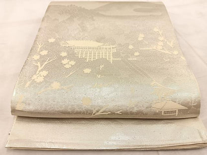 平和屋着物◎六通柄袋帯 京洛百景 清水 銀糸 正絹 逸品 BAAV6412yc