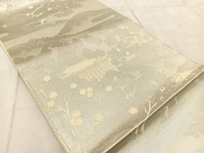 平和屋着物◎六通柄袋帯 京洛百景 清水 銀糸 正絹 逸品 BAAV6412yc
