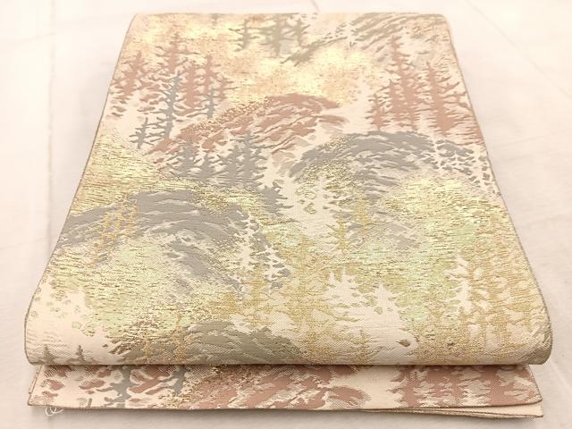 平和屋着物◎六通柄袋帯 遠山樹林文 金糸 BAAV6483yc