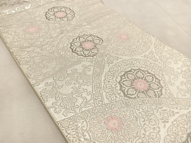 平和屋着物◎六通柄袋帯　唐織　青海花文　プラチナ二重箔　正絹　逸品　BAAV6520yc