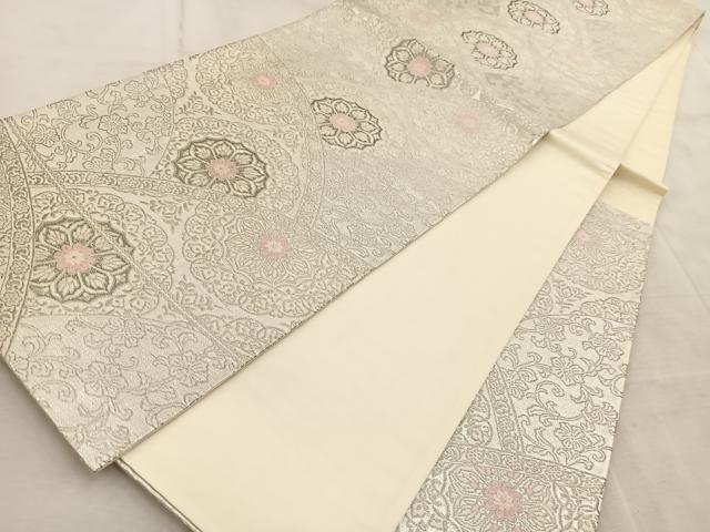 平和屋着物◎六通柄袋帯　唐織　青海花文　プラチナ二重箔　正絹　逸品　BAAV6520yc