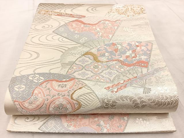 平和屋着物◎六通柄袋帯　唐織　扇更紗花文　金銀糸　正絹　逸品　BAAV6596yc