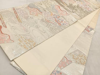平和屋着物◎六通柄袋帯　唐織　扇更紗花文　金銀糸　正絹　逸品　BAAV6596yc