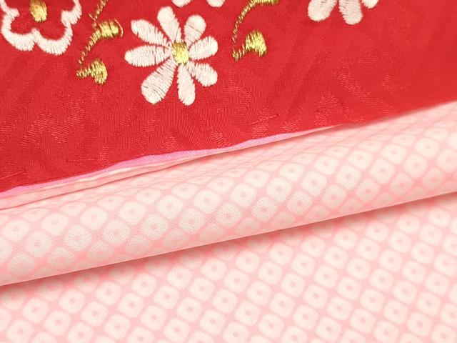 平和屋着物[]七五三　女の子　７歳　祝着　四つ身　襦袢(単衣・半衿刺繍)セット　御所車雪輪花蝶文　暈し染め　金彩　逸品　DAAY3153ma
