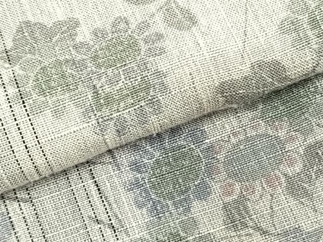 平和屋着物▽上質な紬 単衣 草花文 正絹 逸品 AABD0010fy