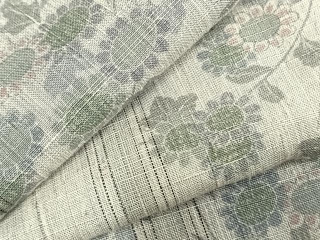 平和屋着物▽上質な紬 単衣 草花文 正絹 逸品 AABD0010fy