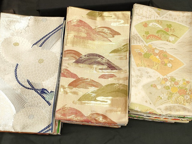 平和屋本店■袋帯 西陣 まとめて100点 孔雀 蝶 風景 花柄 宝相華 佐賀錦 金銀糸 など 着用可能多数 未使用品あり 全て正絹 se3782
