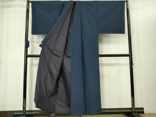 平和屋着物■極上　男性　紬　アンサンブル　キングサイズ　長羽織　色無地　濃い青褐色　逸品　未使用　DZAB1897kh6