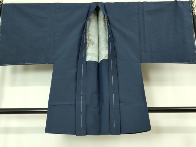 平和屋着物■極上　男性　紬　アンサンブル　キングサイズ　長羽織　色無地　濃い青褐色　逸品　未使用　DZAB1897kh6
