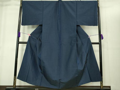 平和屋着物■極上　男性　紬　アンサンブル　キングサイズ　長羽織　色無地　濃い青褐色　逸品　未使用　DZAB1897kh6
