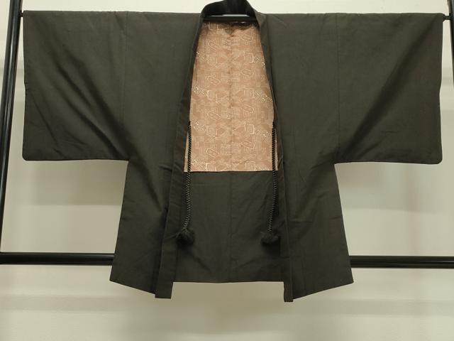 平和屋着物●男性　紬　アンサンブル　憲法黒茶色　正絹　逸品　CABA1238gh