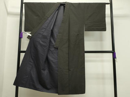 平和屋着物●男性　紬　アンサンブル　憲法黒茶色　正絹　逸品　CABA1238gh