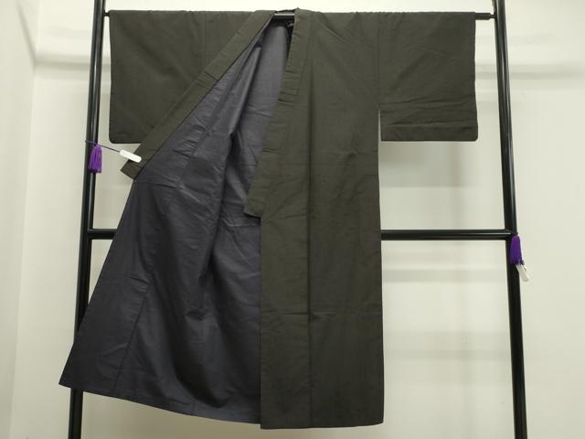 平和屋着物●男性　紬　アンサンブル　憲法黒茶色　正絹　逸品　CABA1238gh
