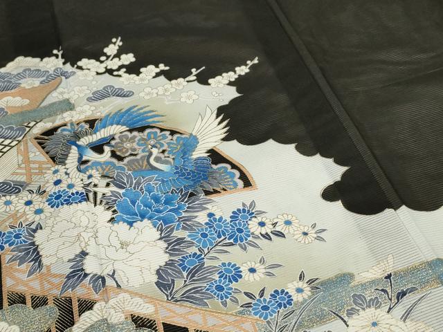平和屋着物＊夏物 黒留袖 絽 花鳥文 金彩 洗える着物 AABC9927jd