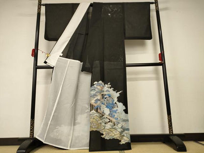 平和屋着物＊夏物 黒留袖 絽 花鳥文 金彩 洗える着物 AABC9927jd