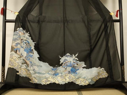 平和屋着物＊夏物 黒留袖 絽 花鳥文 金彩 洗える着物 AABC9927jd