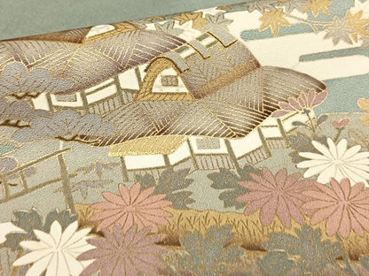 平和屋着物●豪華色留袖　駒刺繍　松竹梅風景文　金彩　正絹　逸品　AABC5033zg