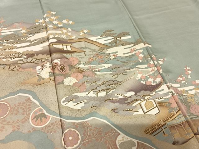 平和屋着物●豪華色留袖　駒刺繍　松竹梅風景文　金彩　正絹　逸品　AABC5033zg