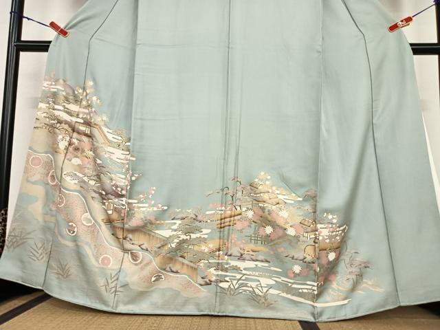 平和屋着物●豪華色留袖　駒刺繍　松竹梅風景文　金彩　正絹　逸品　AABC5033zg