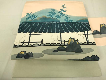 平和屋着物●九寸名古屋帯　作家物　風景文　金彩　正絹　逸品　DAAX8456du