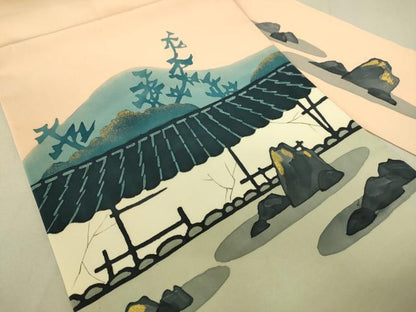 平和屋着物●九寸名古屋帯　作家物　風景文　金彩　正絹　逸品　DAAX8456du