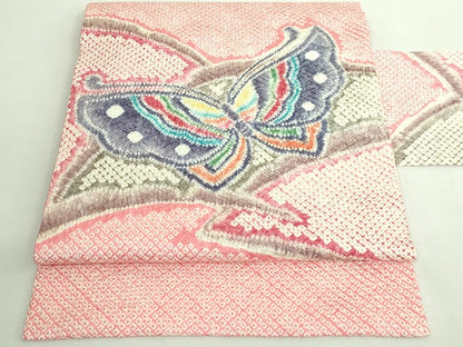 平和屋着物●極上　名門　藤娘きぬたや・総絞り　九寸名古屋帯　舞蝶文　逸品　DZAB1758kh6