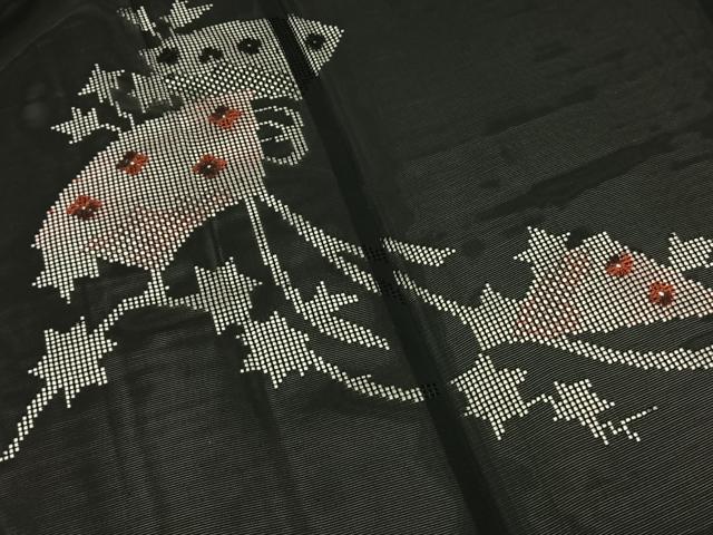 平和屋着物▽羽織 スリーシーズン 春夏秋 塵除け 扇面花文 黒地 正絹 逸品 未使用 AABD0147fy