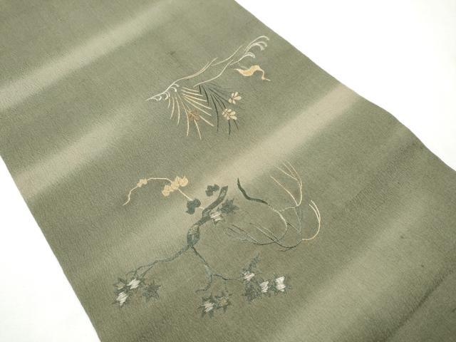 平和屋着物●アンティーク 大正ロマン 丸帯 総刺繍 草花鶴文 引き抜き帯 正絹 逸品 CABA0842hy
