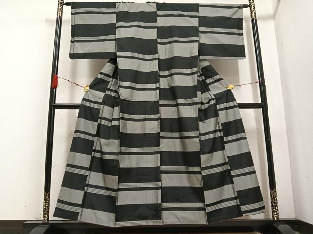 平和屋着物●上質な紬 横段文 正絹 逸品 AABD3421ph