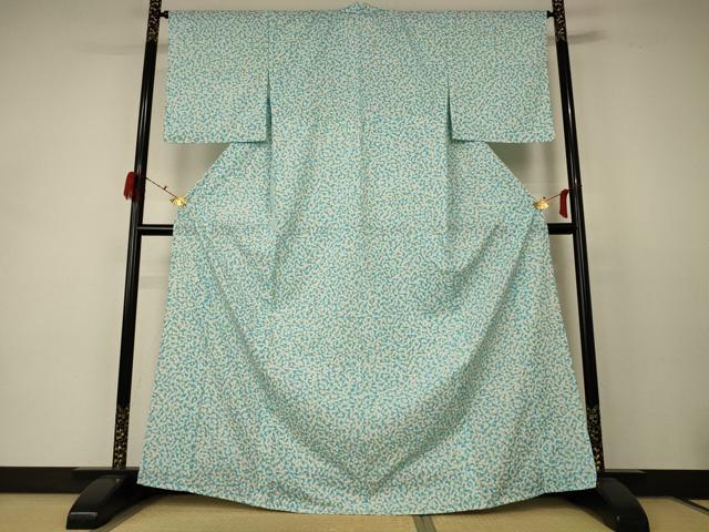 平和屋着物＊夏物 小紋 絽 亀甲文 反端付き 洗える着物 未使用 AABC9959jd