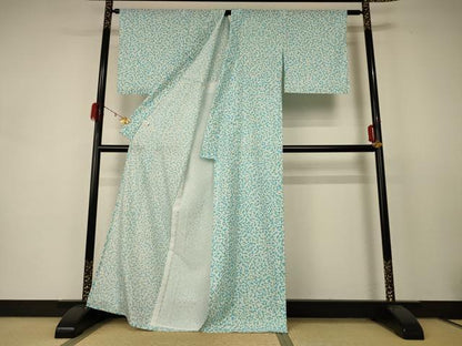平和屋着物＊夏物 小紋 絽 亀甲文 反端付き 洗える着物 未使用 AABC9959jd