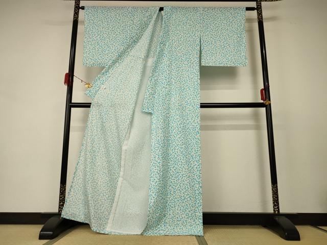 平和屋着物＊夏物 小紋 絽 亀甲文 反端付き 洗える着物 未使用 AABC9959jd