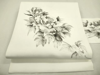 平和屋着物●塩瀬　九寸名古屋帯　作家物　手描き　枝花　正絹　逸品　DAAX9835fe