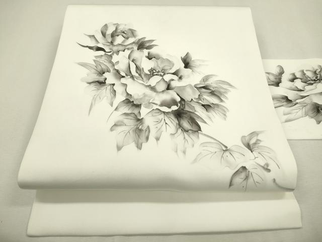 平和屋着物●塩瀬　九寸名古屋帯　作家物　手描き　枝花　正絹　逸品　DAAX9835fe
