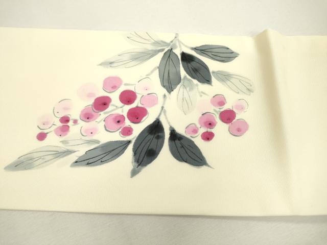 平和屋着物○塩瀬 九寸名古屋帯 作家物 手描き 南天文 正絹 逸品