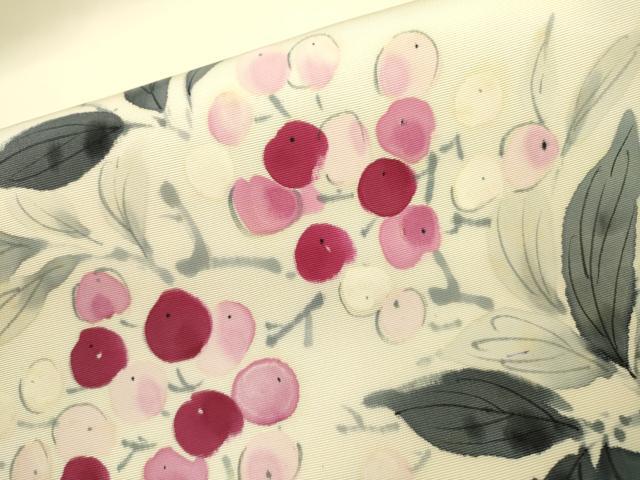 平和屋着物○塩瀬 九寸名古屋帯 作家物 手描き 南天文 正絹 逸品